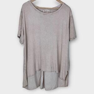 Jane and‎ Delancey 1X Women's Tunic Top Taupe Brown Short Sleeve Casual Comfy